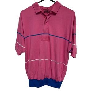 Trader Bay Vintage Men's Pink Striped Polyester Blend Retro Polo Shirt Size L